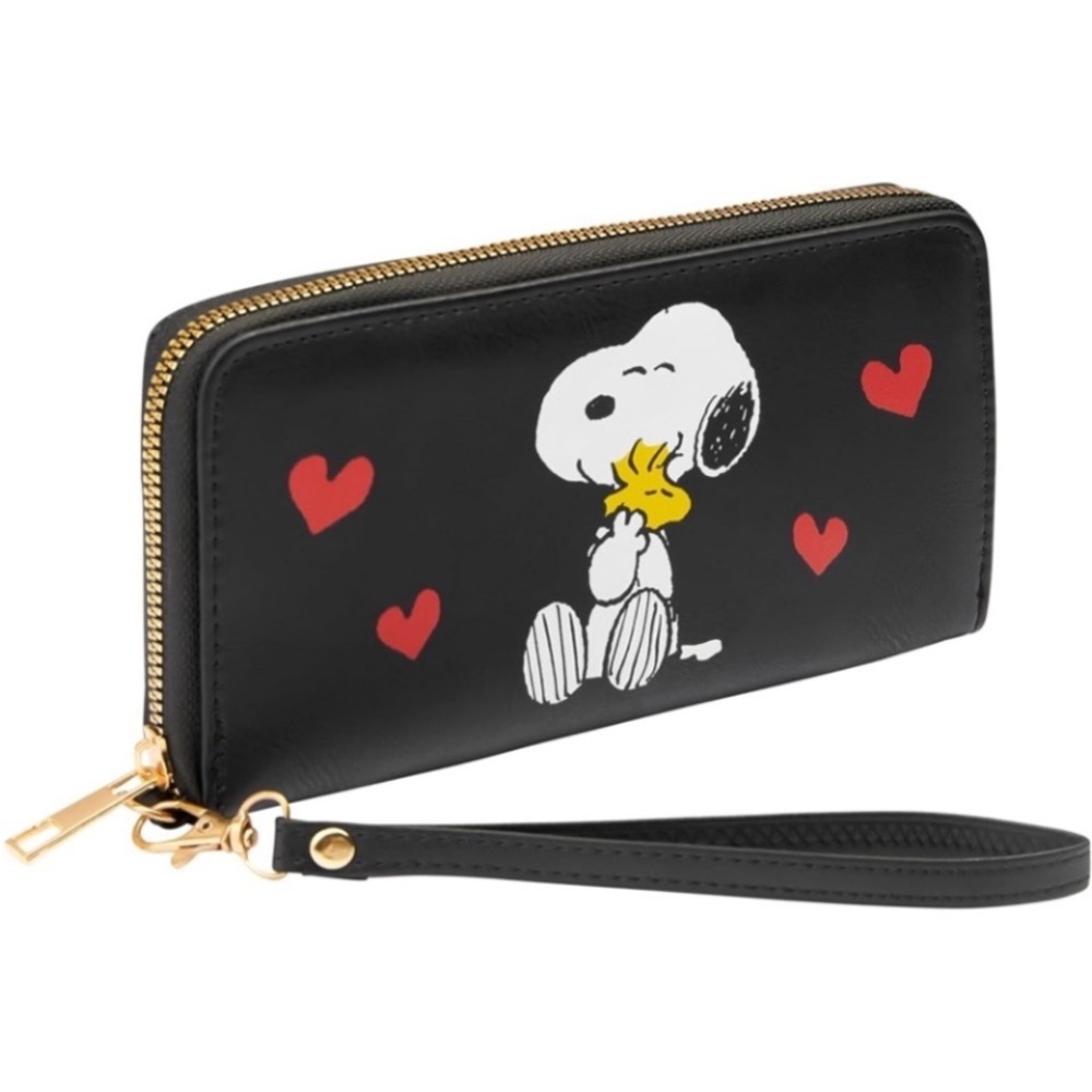 Peanuts Black Wallet with Snoopy and Red Hearts